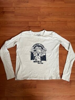 Brandy Melville White Tee with Navy Printed Neck Label